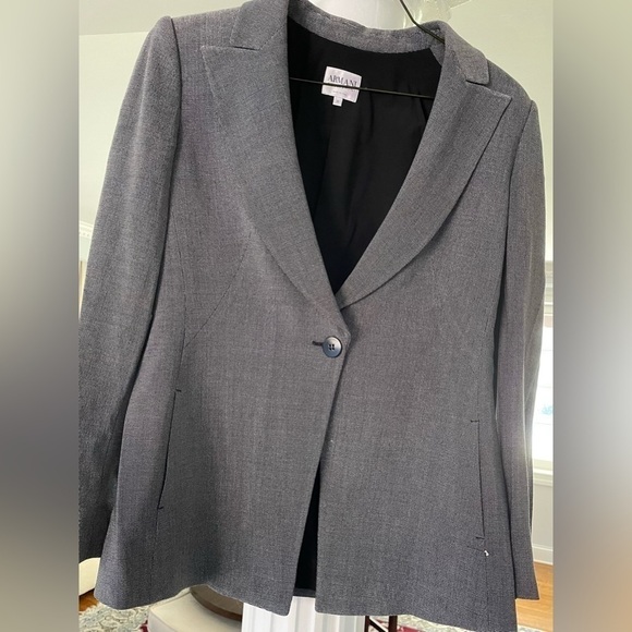 Armani Collezioni , women Wool blend single button Blazer dark gray, white dots - Picture 1 of 8